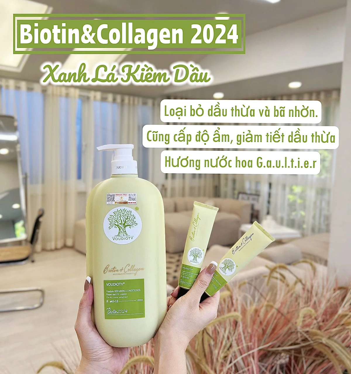 Comboo Dầu Gội Xả Biotin & Collagen Voudioty - Kiềm Dầu Xanh 500ml (mẫu 2024)